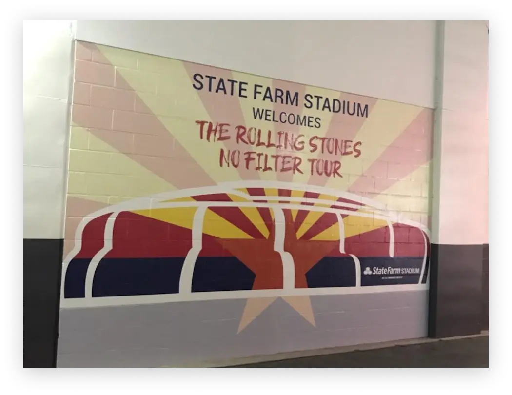 Example of custom graphic wraps installed at State Farm Stadium by Highway 85 Creative