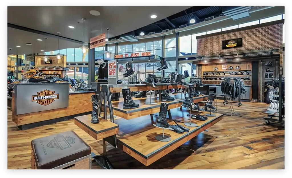 Unique design features at Harley-Davidson dealership by Highway 85 Creative
